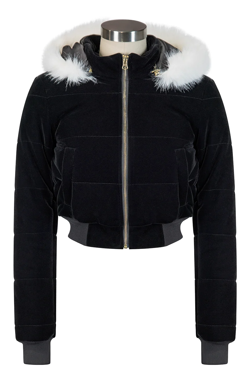 High Society Velvet Puffer Jacket (Black) - Image 3